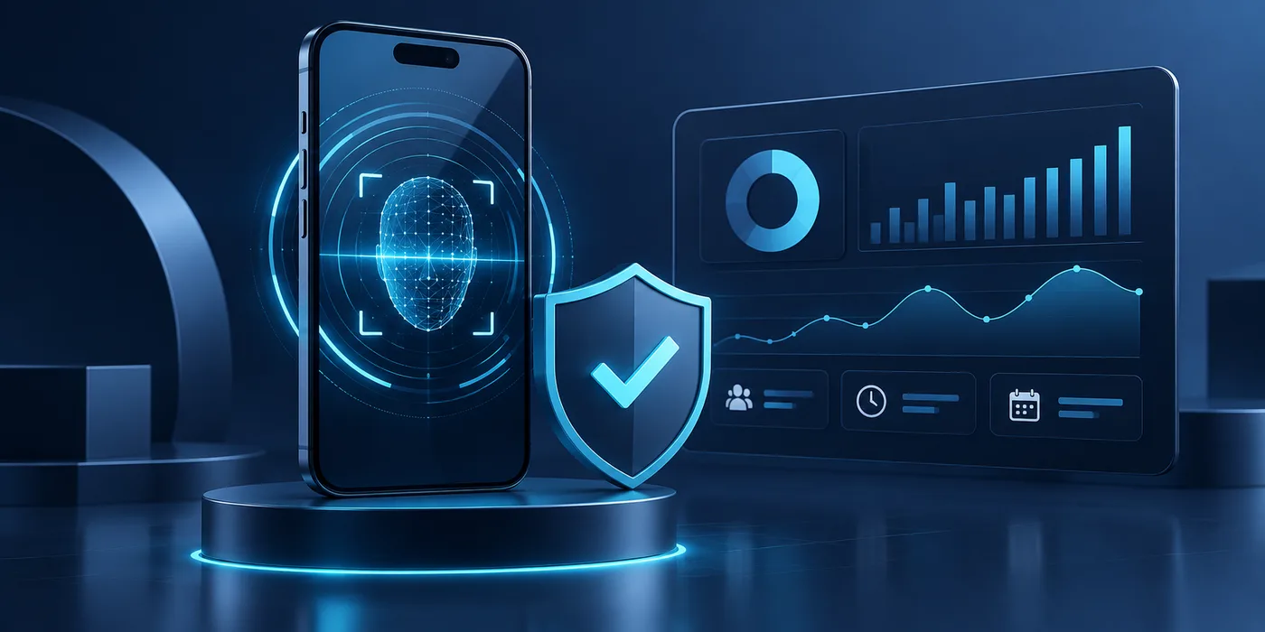 A mobile document capture concept with extracted fields, analytics and a review shield
