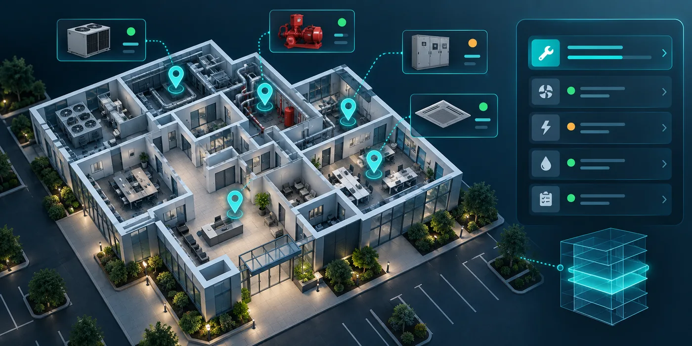 A facility operations plan connected to maintenance checks and site service records